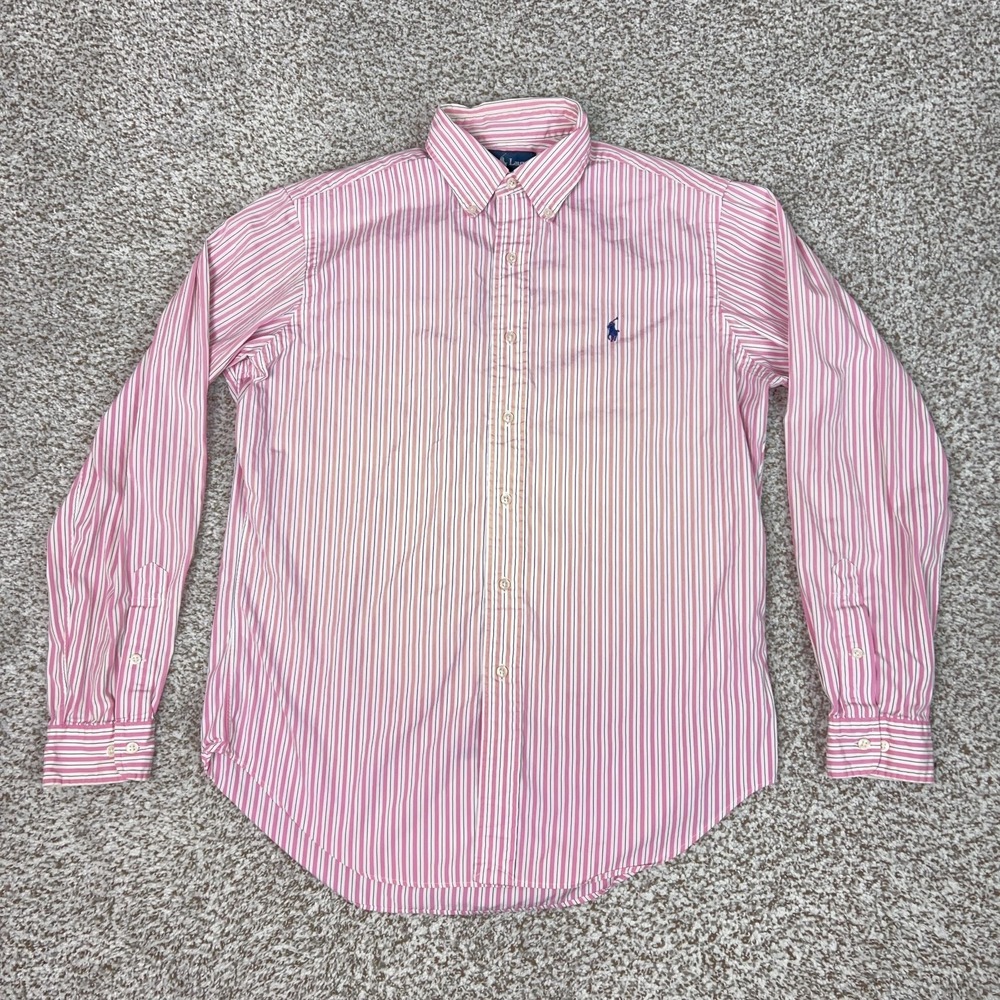 Ralph Lauren Dress Shirt Mens 15.5 35 Pink White Stripe Classic Fit Button Down